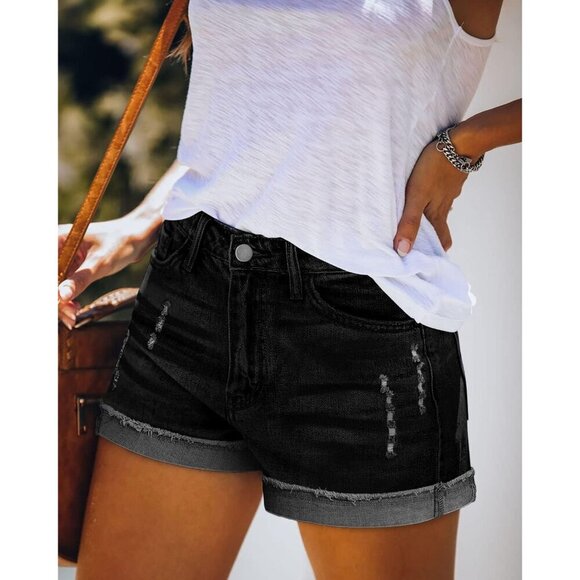Women's Black Casual Denim Shorts Summer Jeans Stretchy Hot Short Pants - Picture 3 of 6